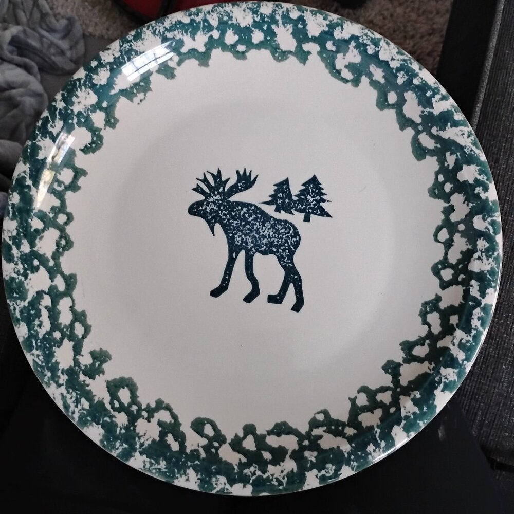 12" serving platt12" server plate tray Tienshan Folk Craft Moose Country Sponge